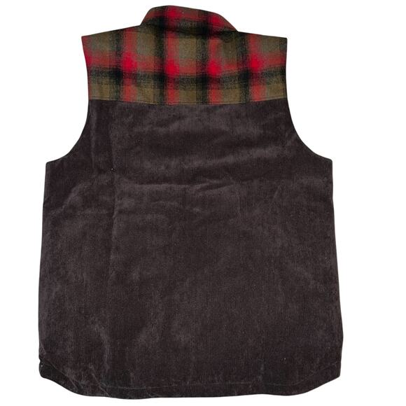 Pendleton Black Hills Duck Down Wool Corduroy Vest Plaid large Red Olive NEW - Picture 2 of 9
